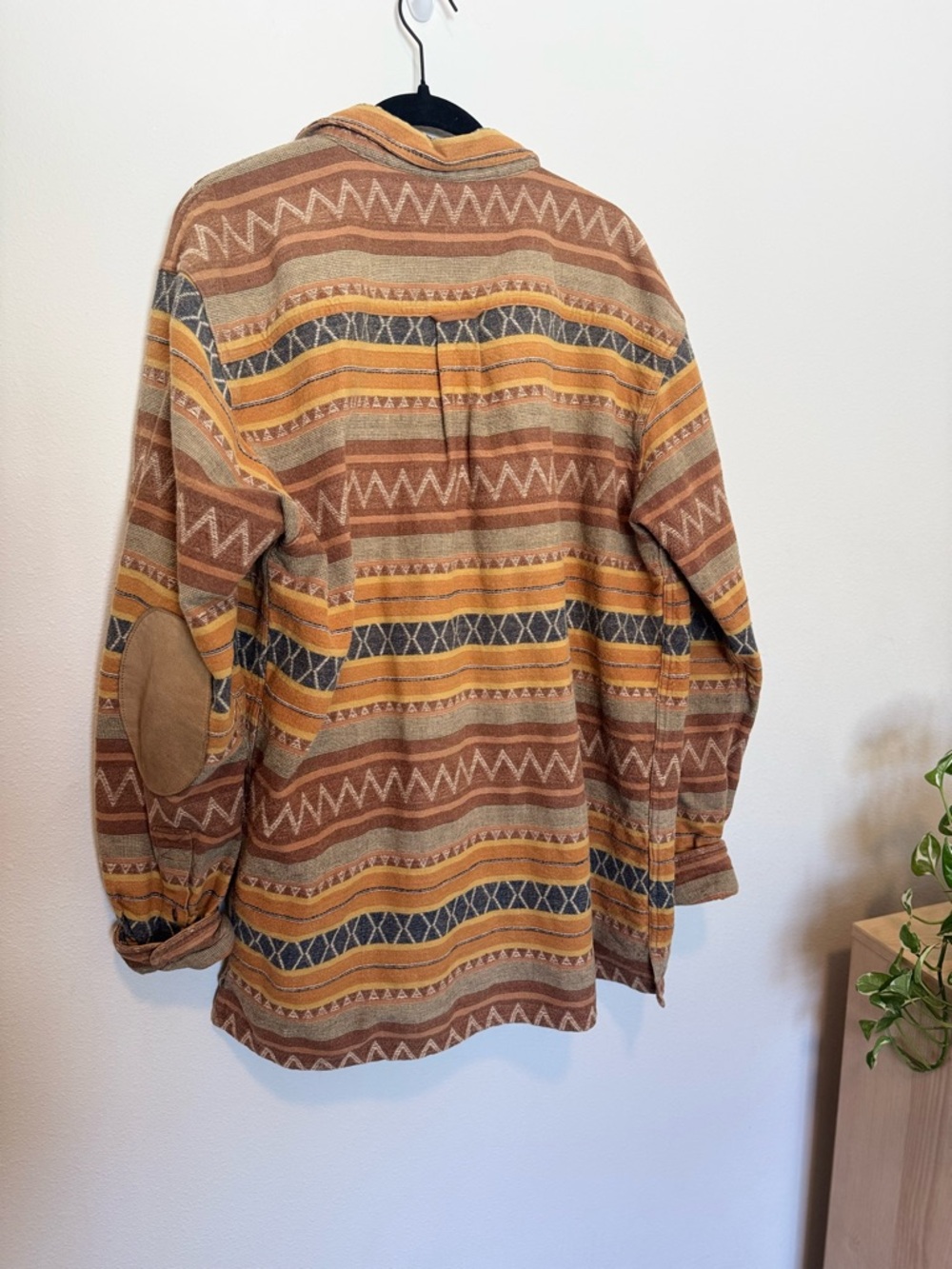 Striped Aztec Pattern Button-Up Jacket in Mustard & Rust - Picture 2 of 8